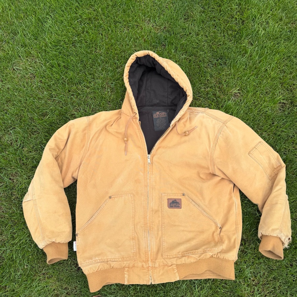 Old Mill Duck Canvas Hooded Work Jacket Mens XL Tan Brown Quilted Lined 680-9706